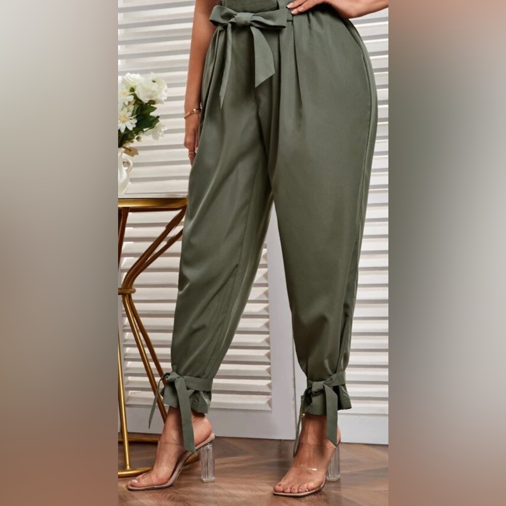 Shein Curve Paperbag Waist Ankle Tie Pant